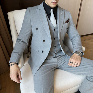 Costume de mariage/banquet d'affaires pour <span class=keywords><strong>homme</strong></span>, coupe ajustée, style italien, anti-plis, en viscose/polyester, double boutonnage, 2 pièces - Product Image 1