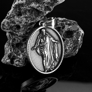 Collar con colgante de acero inoxidable yunnique para hombre, diseño de santo griego antiguo, cadena con dije ovalado, accesorio de moda - Product Image 2