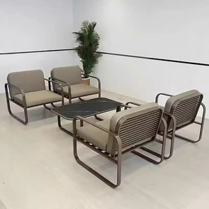 Conjunto de sofá en forma de L para exteriores, con estructura de acero inoxidable, resistente a la intemperie, muebles de jardín para patios, villas y balcones. - Product Image 4
