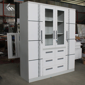 Armoire de chambre à coucher au design simple avec impression, armoire de rangement pour vêtements, placard en métal à 4 portes battantes, armoire en acier avec miroir - Product Image 4