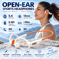 Écouteurs à conduction osseuse AOC Bluetooth 5.4, écouteurs sportifs à oreille ouverte, étanches IPX4, haut-parleur de 13 mm, charge magnétique, OEM ODM