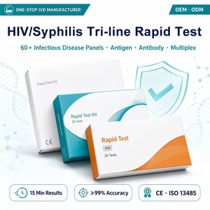 Prueba Rápida <span class=keywords><strong>de</strong></span> Tres Líneas para Detección <span class=keywords><strong>de</strong></span> <span class=keywords><strong>VIH</strong></span> y Sífilis <span class=keywords><strong>en</strong></span> Casa, Fabricada por GMP, OEM, para Uso Clínico - Product Image 1