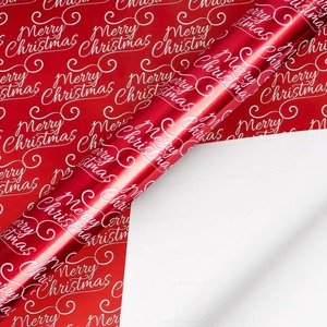 Custom Merry Christmas Red Metallized Gift <b>Wrapping</b> <b>Paper</b> Roll Double-Sided Coated Eco-Friendly Recyclable 35-100GSM Offset - Product Image 3