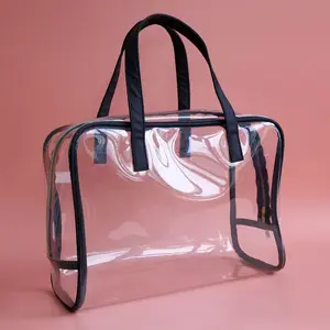 Large Clear Weekender Portable Travel Wash Toiletry Zip Pouch PVC TPU Clear Recycled Cosmetic Makeup Tote Bag
