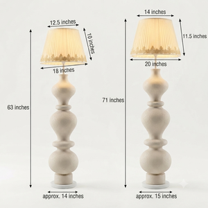 French Cream Style Gourd Sculpture Floor Lamp Rough Texture <b>Standing</b> Lamp Lace Trim Pleated Shade Home Decor Light - Product Image 2