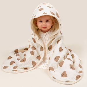 Serviette <span class=keywords><strong>de</strong></span> <span class=keywords><strong>bain</strong></span> pour bébé en gaze à 4 couches, en coton absorbant, couverture à capuche, couverture enveloppante pour nourrissons - Product Image 6