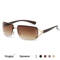 Lunettes de soleil tendance Y2K pour filles, style rétro sans monture, carrées, pour femmes, à la mode, distinctives, incrustées de diamants, Cyber