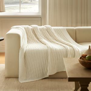 Nouvelle arrivée Magic Green, couverture en tricot texturé, couleur crème, couverture décorative pour lit, couverture en tricot pour la maison, ODM & OEM - Product Image 1