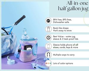 <span class=keywords><strong>2.2</strong></span> litre (74 ons) su şişesi kaplı saman ve Chug kapak BPA ücretsiz kullanımlık spor sürahi kolu ile - Product Image 3