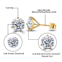 Boucles d'oreilles élégantes en martini 0,3 ct 0,5 ct 1 ct D VS1 Coupe ronde Or massif 10k 14k 18k Diamant de laboratoire cultivé IGI Boucles d'oreilles à clous