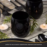 Gobelets élégants pour boissons, 12 oz et 16 oz, gobelets en plastique sans pied jetables noirs, verres à vin pour les fêtes et les mariages