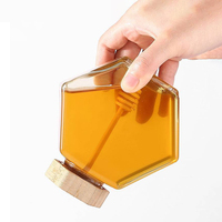 Pot en Verre à Miel Hexagonal 100ml 220ml 380ml, Mini Pots de Rangement Scellés avec Couvercle en Bois de Bambou
