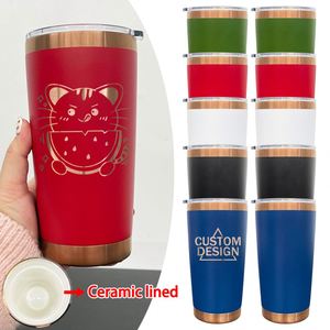<b>Ceramic</b> Lined Stainless Steel Copper Plated Underneath 20oz Insulated Coffee Travel Tumbler <b>Cups</b> Mugs with Magnetic Slide Lids - Product Image 1