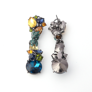 Nueva joyería de moda flor de la aleación parte de cristal de colores piedras <span class=keywords><strong>hematita</strong></span> bronce chapado en pendientes para - Product Image 4