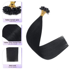 Extensions de cheveux naturels non-Remy à double trame, à pointe en U, en kératine, noir jais, 14 pouces, 50 mèches, 40G - Product Image 3