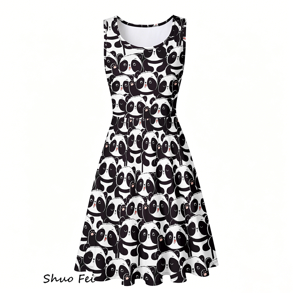 strapless open back dress Girl's Dress Panda Bear Theme + Hair Bow + Girl Petticoat, Clothes Birthday Party 6 US Numeric