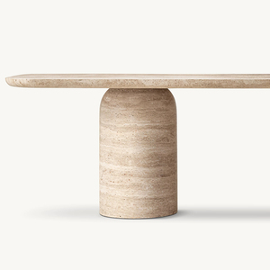 Kumusi <span class=keywords><strong>alta</strong></span> calidad piedra sólida Beige travertino bala Base <span class=keywords><strong>mesa</strong></span> de comedor para el hogar para restaurante o Hotel - Product Image 3