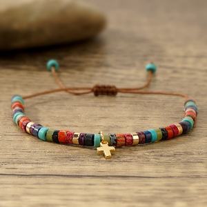 Pulsera con cuentas de piedra emperador para hombres y mujeres, diseño espaciador bohemio Vintage con brazaletes de joyería de moda cruzada chapada en cobre - Product Image 6