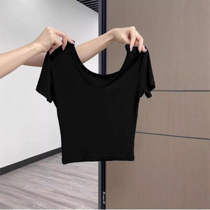 T-<span class=keywords><strong>shirt</strong></span> moulant élégant et sexy pour <span class=keywords><strong>femme</strong></span>, <span class=keywords><strong>col</strong></span> en <span class=keywords><strong>V</strong></span> profond, coupe ajustée, en coton personnalisé, à manches courtes, style crop top pour l'été - Product Image 6