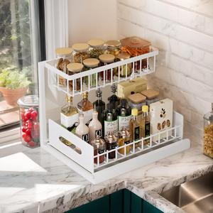 Hole Free 2 Tier Under Sink <b>Kitchen</b> Bathroom Toilet Pull Out Condiments Spice <b>Storage</b> Metal Drawer <b>Rack</b> Organizer for Cabinet - Product Image 4