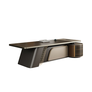 Luxury High-end Modern Office Boss <strong>Desk</strong> with Stainless Steel Panel Design <strong>Extendable</strong> Wood Top for Commercial Use - Product Image 5