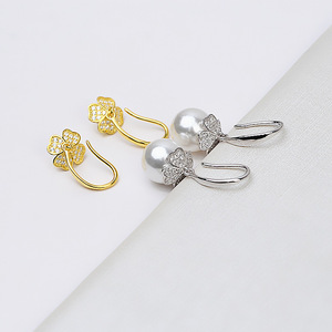 Conjunto de Pendientes y Anillo de Plata S925 con Colgante de Gato, Accesorios para Cabello de Bebé, Perlas de 8-9 mm, Componentes para Bisutería - Product Image 2
