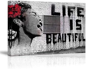 Banksy Graffiti Art Abstract Street Art Prints la vita è bella <span class=keywords><strong>citazioni</strong></span> motivazionali Poster moderna pittura su tela ispiratrice - Product Image 5