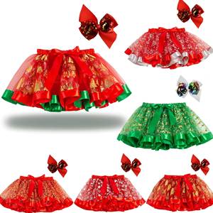 Nouvelle jupe courte pour tout-petits, robe de fête rouge mignonne, robe sapin de Noël avec pince à cheveux - Product Image 1
