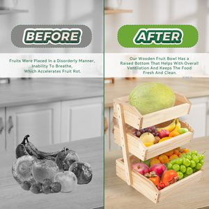 Eco-Friendly Double Tier Natural Bamboo Fruit <b>Basket</b> <b>Large</b> Capacity Storage Rack for Kitchen Bathroom Countertop Produce - Product Image 4