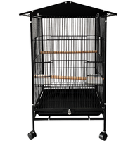Vente en gros de cage à oiseaux de luxe, grande capacité, en métal noir, 4 roues, pour perroquet, canari, ara, perruche, oiseaux de compagnie