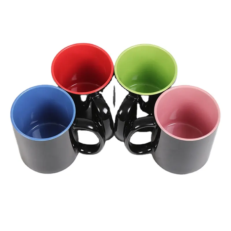 カスタム11オンス昇華ブランクINKDIYプリントコーヒーカラーハンドルブランクコーヒーティーカップセラミックホワイトポーセリンマグカップの内側の色