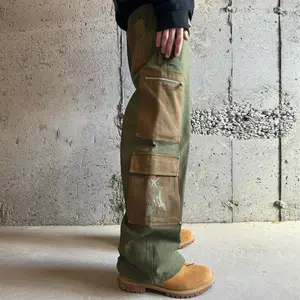 Custom High Quality Cotton Oversized Twill Baggy Wide Straight Leg Jogger Flared Carpenter Tactical Work Cargo Pants For Men