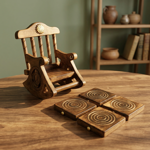 Ensemble de sous-verres en laiton faits à la main, décoration artistique, sous-verres en bois de manguier pour chaise à bascule, tapis de boisson de 5 mm, unités de protection de table - Product Image 1