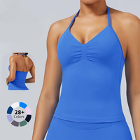 Débardeur de yoga sans couture pour femme, à fronces sur le devant, à bretelles, col licou, dos nu, pour le sport, la gym, le fitness, la course et l'entraînement, vêtement de sport