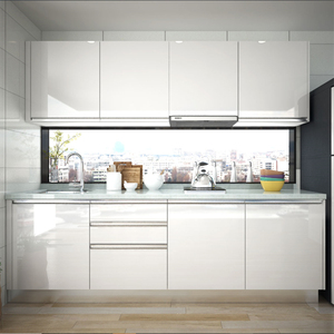 Mobili da Cucina Modulari Bianchi Lucidi Fai-da-Te, <span class=keywords><strong>Kit</strong></span> Compatto dal Pavimento al Soffitto, Set di Armadietti da Cucina - Product Image 1