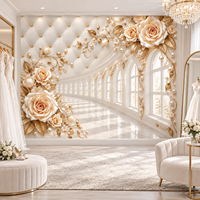 Wallpaper Bunga Mawar 3D Mewah Warna Rose Gold, Mural Kustom untuk Ruang Tamu, Kamar Tidur, Hotel, Salon, Dekorasi Dinding Latar Belakang Pernikahan