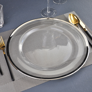 <span class=keywords><strong>Sottopiatti</strong></span> in Vetro con Bordo Dorato e Texture Martellata, Piatto Base Trasparente per Matrimoni, Feste, Casa, Hotel, Decorazione Tavola - Product Image 3