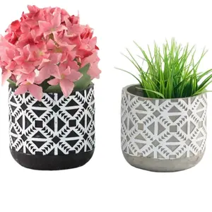 4.5 인치 시멘트 레이스 패턴 즙이 많은 식물 냄비, 콘크리트 선인장 식물 냄비 컨테이너 화분 클래식 디자인