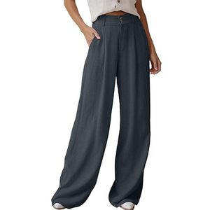 Pantaloni larghi da donna in <span class=keywords><strong>lino</strong></span> di cotone Casual pantaloni larghi a <span class=keywords><strong>vita</strong></span> <span class=keywords><strong>alta</strong></span> a gamba dritta - Product Image 4