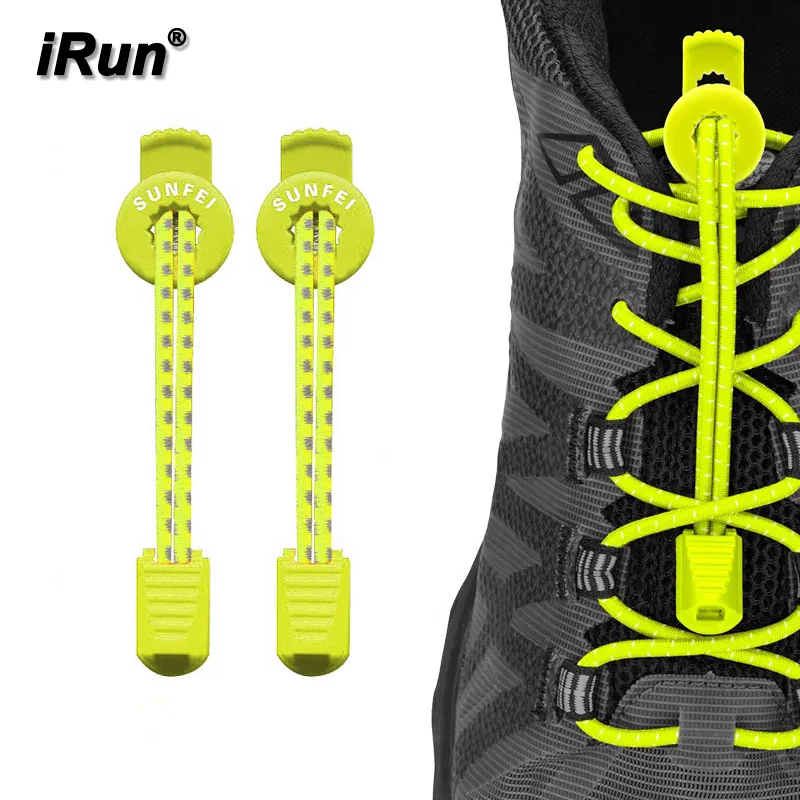 iRun 2021 Custom Print Speed Fastening Lock System Laces Reflective Elastic No Tie Shoelace Lazy Shoe Laces for Running Sneakers