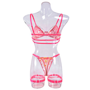 Women's Sexy Lingerie Seductive Mesh <b>Perspective</b> Embroidery Heavy Industry Three Piece Lingerie Set for Women's Clothing - Product Image 6
