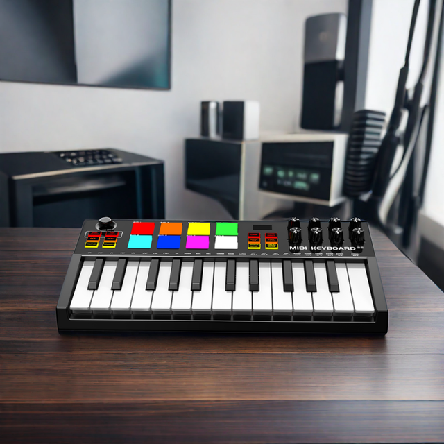 Konix Professional USB Mini Electric Organ Piano Audio 25 Keys Arranger Midi Keyboard Controller With RGB Drum Pads 8 Knobs