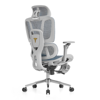 Fauteuil de bureau ergonomique de luxe KMJ bleu, entièrement en tissu maillé, inclinable avec appui-tête réglable et fonction pivotante