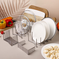Stainless Steel Telescopic Dish Rack Multifunctional Adjustable Plate Holder Pot Lid Organizer Folding Drying Rack for Kitchen