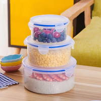 Récipient alimentaire rond transparent multifonction en plastique Boîte de rangement scellée pour la maison et la cuisine 3pcs Set