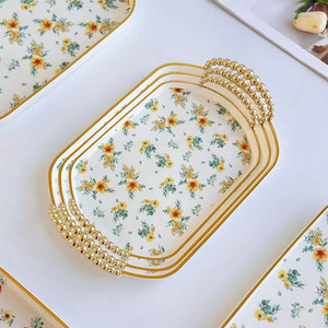 Nouveau plateau de rangement pour plantes en plastique au design vintage, motif <span class=keywords><strong>fleur</strong></span> d'hibiscus platine, ensemble de vaisselle dorée, assiettes et plateaux de cuisine - Product Image 3