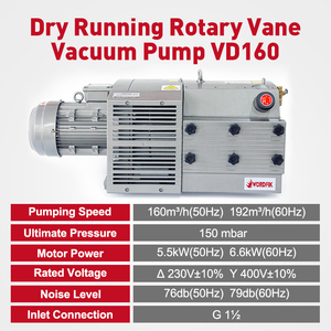Wordfik VD160 150mbar 5.5kW 160m3/h Pompe à vide à palettes rotatives sèches sans huile pour extraire l'évacuation Dégazage Pick and Place - Product Image 2