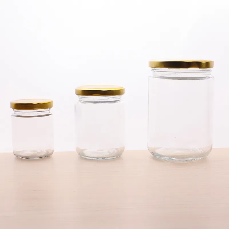 150ml transparent food packaging storage round glass jars and containers with gold lids