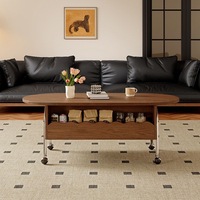 Ensemble de meuble TV moderne minimaliste en bois et table basse ovale relevable avec rangement, mobilier de salon intérieur au design unique