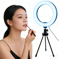 Mini anneau lumineux LED 14 cm avec trépied |   Lampe à selfie 12 pouces à température de couleur réglable 3200K-9999K avec contrôle filaire pour téléphone et vidéo de bureau